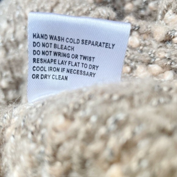 ShuShu Taupe Peach Nubby Boucle Scarf Front Fall Sweater Women’s Size Medium - Picture 11 of 12